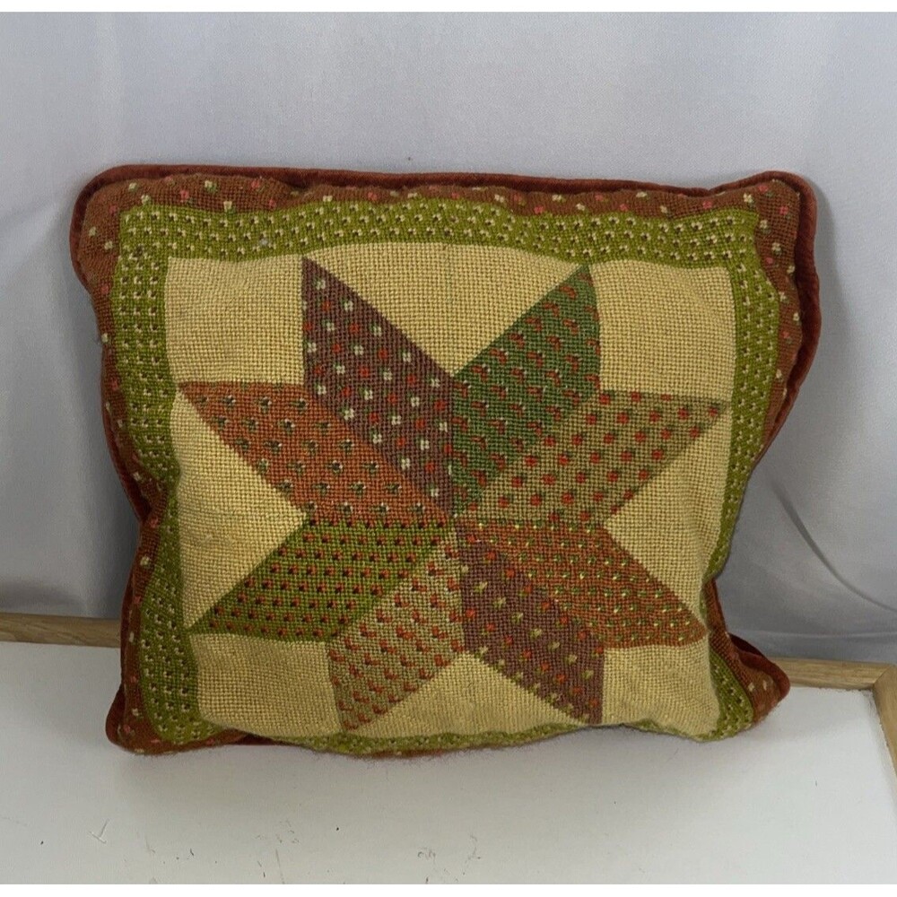 Vintage Needlepoint Decorative Star Pattern Pillow 12x12 1800 Early 1900